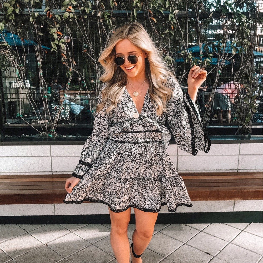 Black Printed ruffle dress
